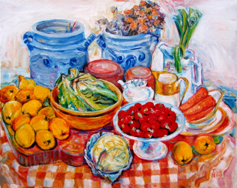 Stillife with radishes - oil painting on canvas 45x55cm 19…