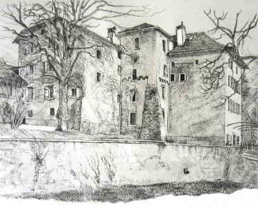 Abbey of Salaz - etching 25x32cm 1986. Free illustration for personal and commercial use.