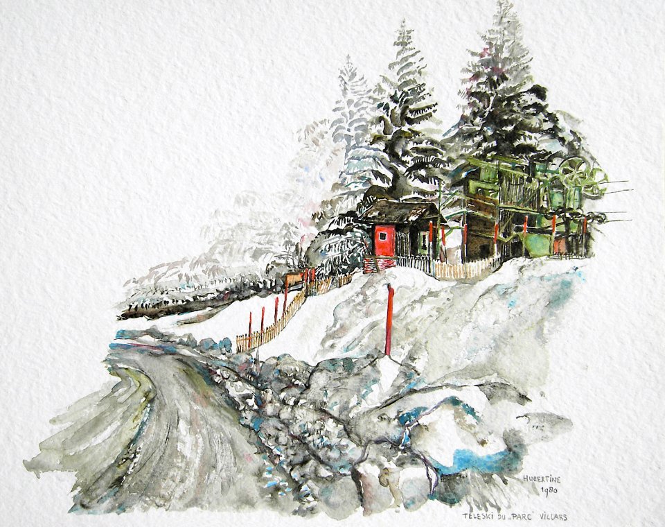 A private skilift at Villars above Ollon - watercolour 25x…
