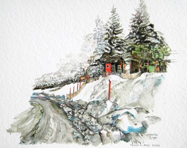 A private skilift at Villars above Ollon - watercolour 25x…. Free illustration for personal and commercial use.