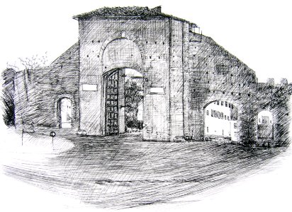Porta Romana at Florence, Italy, a pen&ink drawing done in…