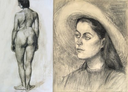 Two nudes - charcoal drawings on paper 75x110cm 1957.. Free illustration for personal and commercial use.