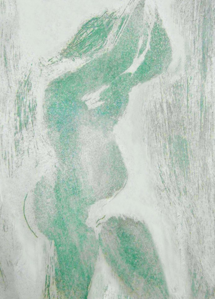 Woman taking a shower - etching with sugar technics on a c…