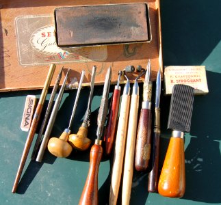 Tools that Hubertine uses for etching or other ways of pri…