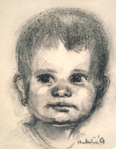 A baby boy - charcoal 20x38cm 1961. Free illustration for personal and commercial use.