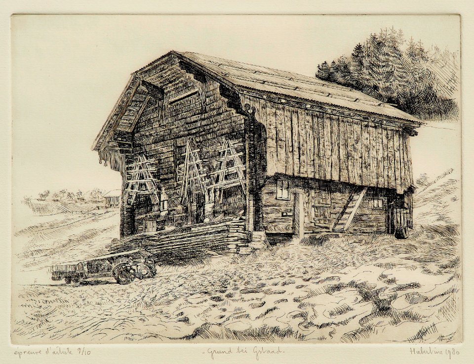 Barn at Grund bei Gstaad - etching 29x39cm 1980