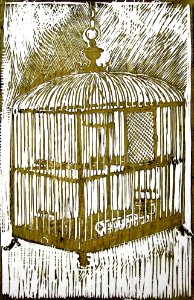 Bird's cage - woodcut 32x47cm 1976. Free illustration for personal and commercial use.
