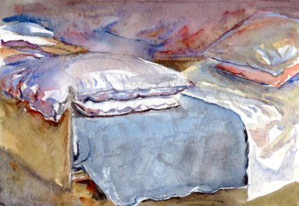 Bed number 10 - watercolour 22x30cm 1990. Free illustration for personal and commercial use.