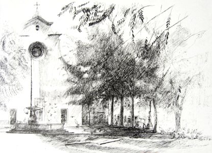 Piazza Santo Spirito in Florence, Italy - pen&ink drawing …. Free illustration for personal and commercial use.