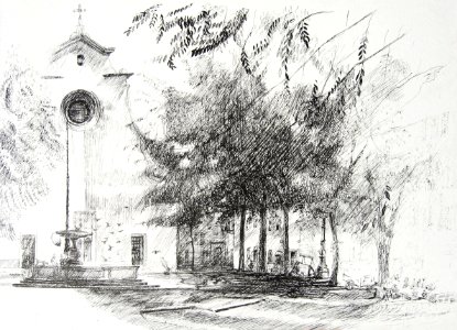 Piazza Santo Spirito in Florence, Italy - pen&ink drawing …