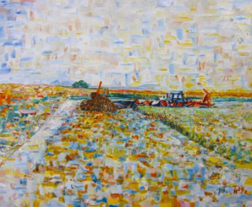 Sugar beet harvest at Villy - oil painting on canvas 40x50…. Free illustration for personal and commercial use.