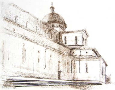 Church of Santo Spirito in Florence - pen&ink 30x41cm 1972…. Free illustration for personal and commercial use.