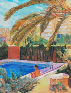 Private swimming pool - oil painting on canvas 64x84cm 199…. Free illustration for personal and commercial use.
