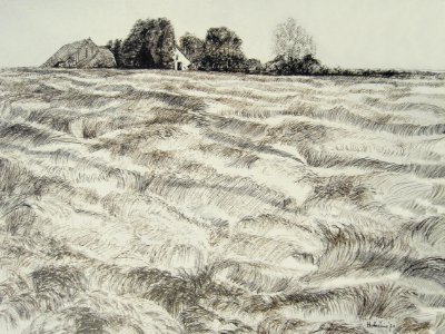 View on Echichens - pen&ink drawing 40x50cm 1970
