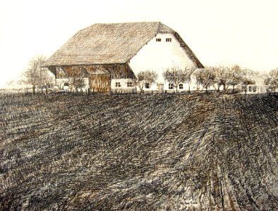 Farm at Bex - pen&ink drawing on good quality paper 40x50c…