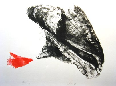 "Le Rouge et le Noir" - lithography on stone 36x50cm 1970. Free illustration for personal and commercial use.