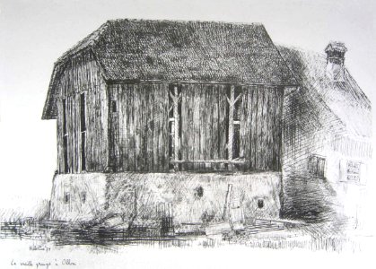 Old Swiss barn - pen&ink drawing 32x40cm 1974