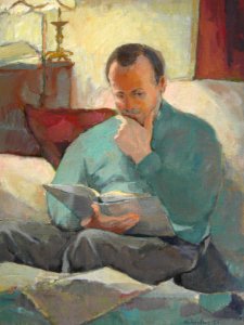 Nils reading - oil painting on canvas 59x66cm 1959