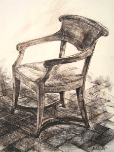 Old Tuscan chair - pen&ink drawing 40x50cm 1969. Free illustration for personal and commercial use.