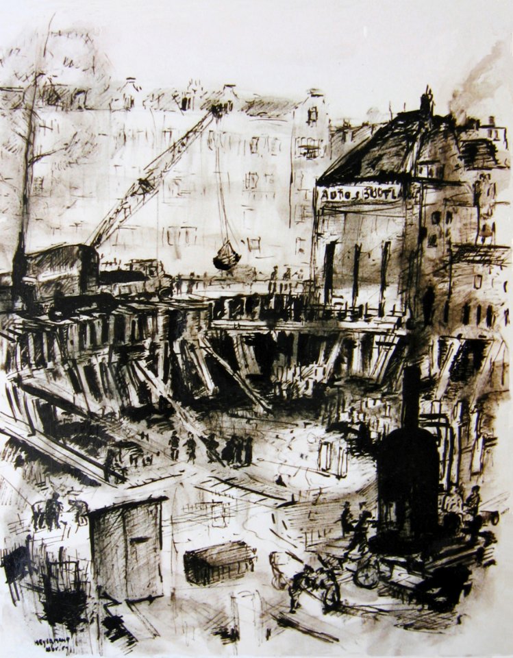 Amsterdam Construction pit - pen and ink drawing 22x30cm 1…. Free illustration for personal and commercial use.