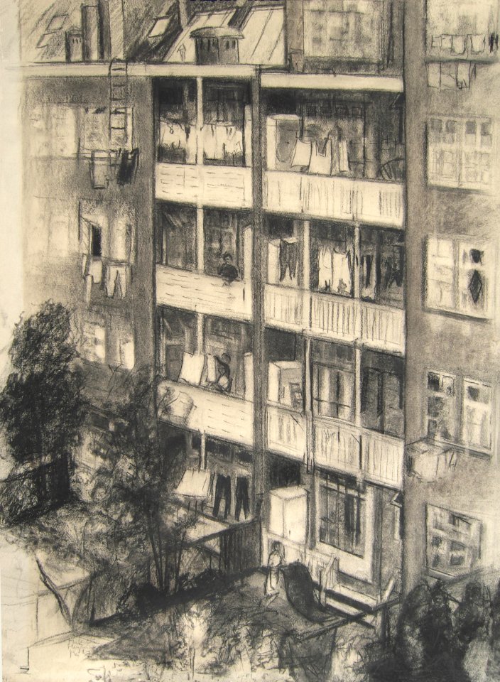 Amstelkade Amsterdam - charcoal drawing 60x75cm 1957