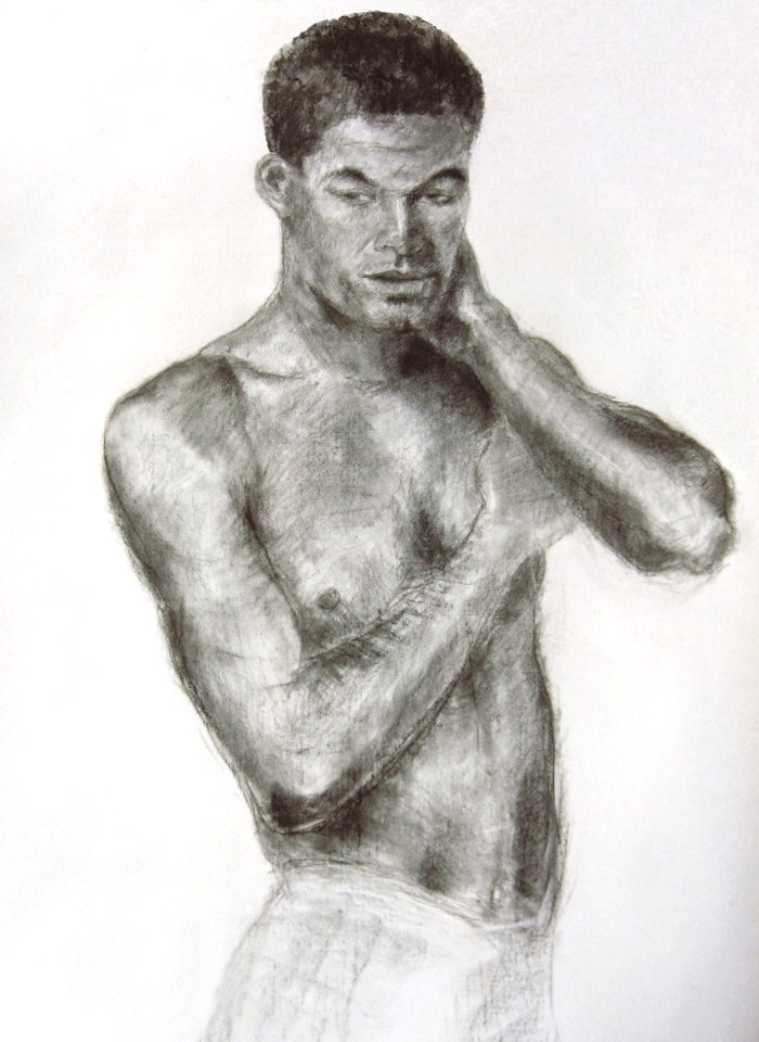 Academy drawing of a male model -charcoal 75x110cm 1957