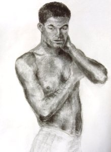 Academy drawing of a male model -charcoal 75x110cm 1957. Free illustration for personal and commercial use.