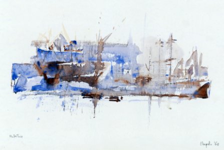 The harbour of Naples in Italy - watercolour 22x30cm 1968. Free illustration for personal and commercial use.