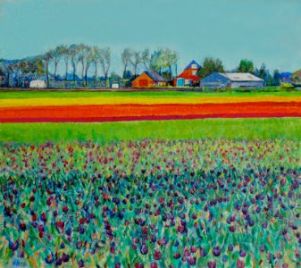 Tulip fields flowering - oil painting on canvas 55x62cm 20…. Free illustration for personal and commercial use.