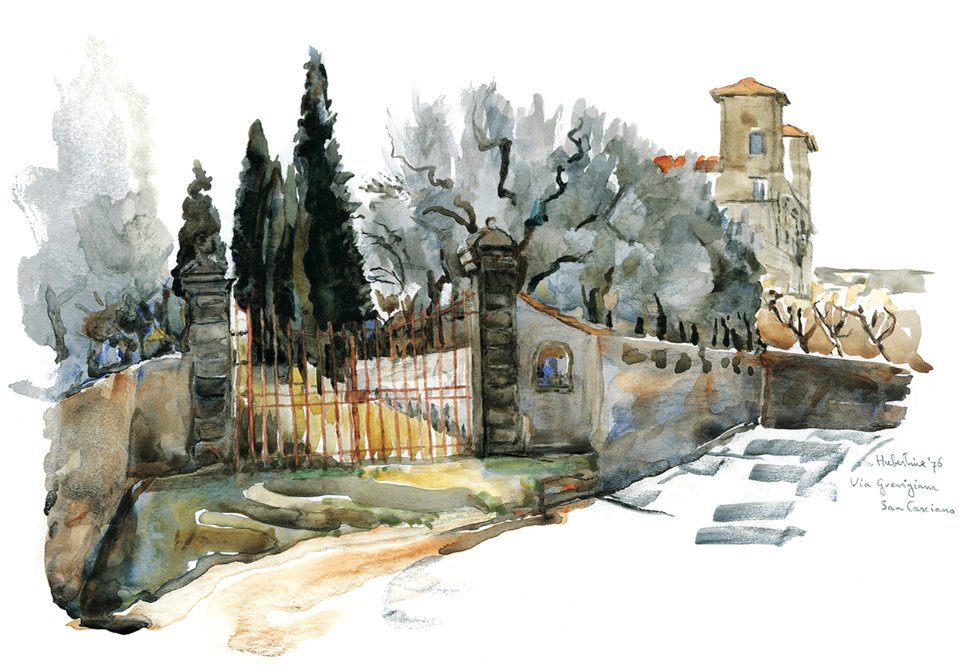 Via Grevigiana at San Casciano - watercolour 23x37cm 1976