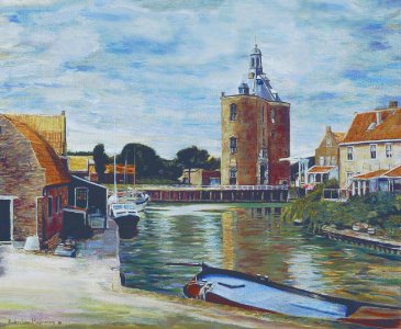 Enkhuizen, Dutch Light House 'Dromedaris' - oil painting o…
