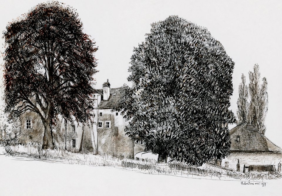 Abbey of Salaz - pen and ink drawing 35x40cm 1977