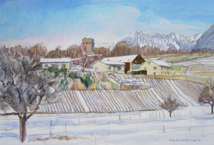 View from Charpigny on the village of Saint-Triphon - wate…. Free illustration for personal and commercial use.