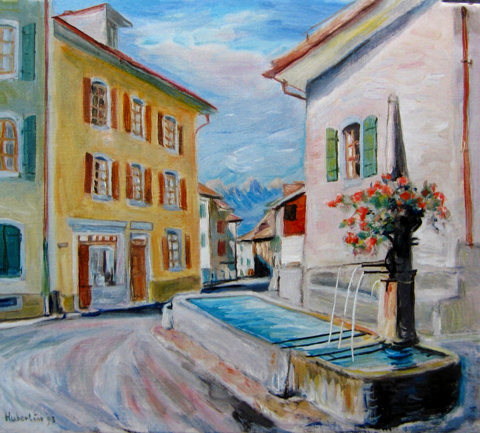 Fountain 'Le Cotterd' at Ollon - oilp. on c. 35x40cm'94