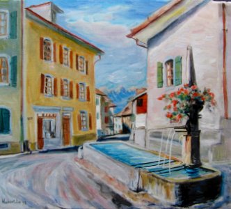 Fountain 'Le Cotterd' at Ollon - oilp. on c. 35x40cm'94