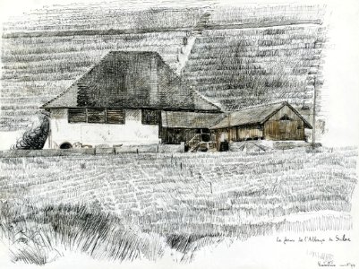 Farm of the Abbey of Salaz - drawing with pen and ink 40x5…. Free illustration for personal and commercial use.