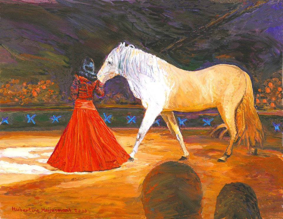 Cirque Knie 1998. Mary-José leading Vaquero. 30x39cm'98