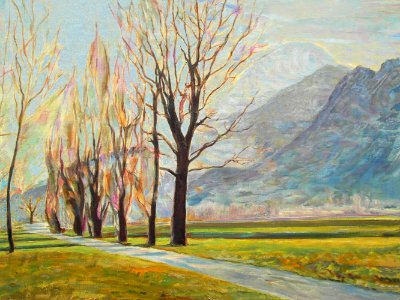 Poplar trees at Rhône river near St.Maurice - oil paintin…. Free illustration for personal and commercial use.