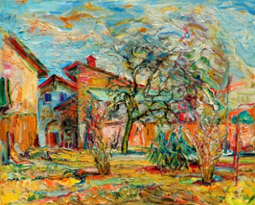 Village corner - oil painting on canvas 45x56cm 1989