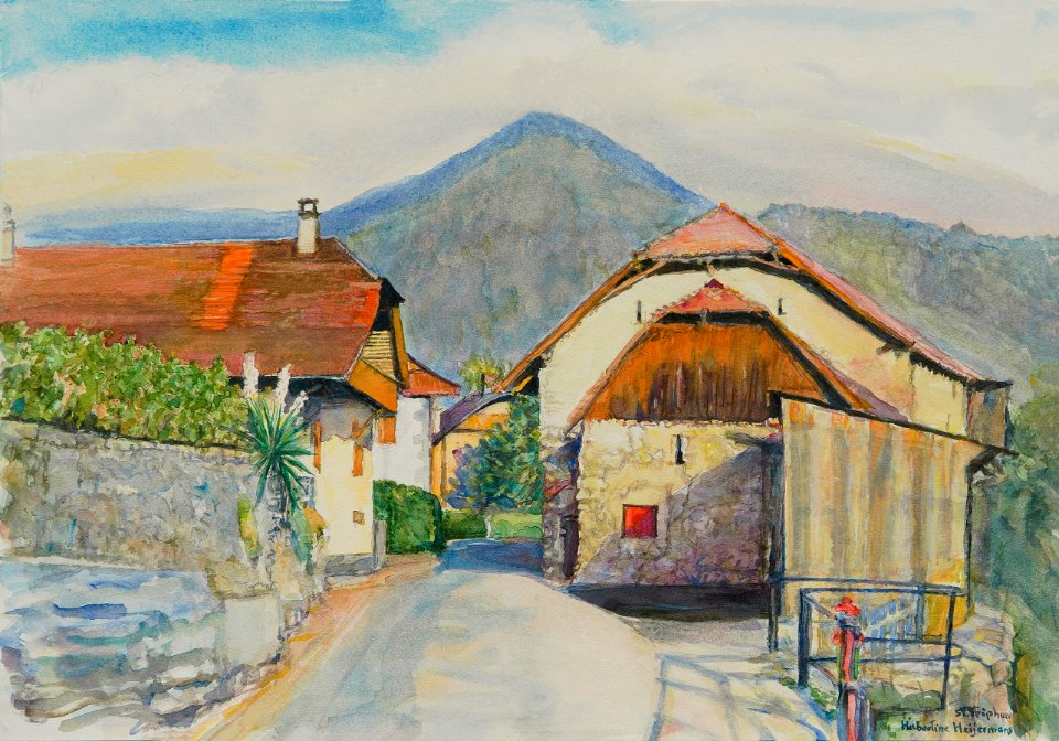 St.Triphon, where Hubertine lives - watercolour 30x40cm 19…