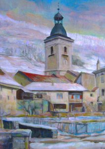 Ollon under the snow - detail of an oil painting on canvas…