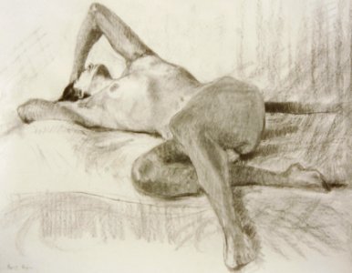 Model lying down as Academy model - charcoal drawing 70x10…. Free illustration for personal and commercial use.