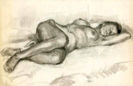 Nude model at the Amsterdam Academy - charcoal 55x90cm 195…