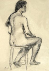 Nude model - drawing with charcoal 52x65cm 1957. Free illustration for personal and commercial use.