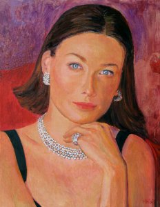 Carla Bruni wears a diamond necklace - oil painting on Dut…. Free illustration for personal and commercial use.