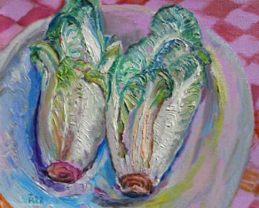 Still life with a paper plate and endives - oil painting o…