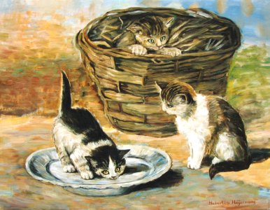 Three kittens - oil painting on canvas 55x70cm 1995. Free illustration for personal and commercial use.