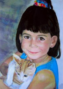 Marine holds a young cat (detail) - oil painting on canvas…. Free illustration for personal and commercial use.