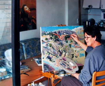 Hubertine sits painting in the winter of 1995-96 at 'La Ca…. Free illustration for personal and commercial use.