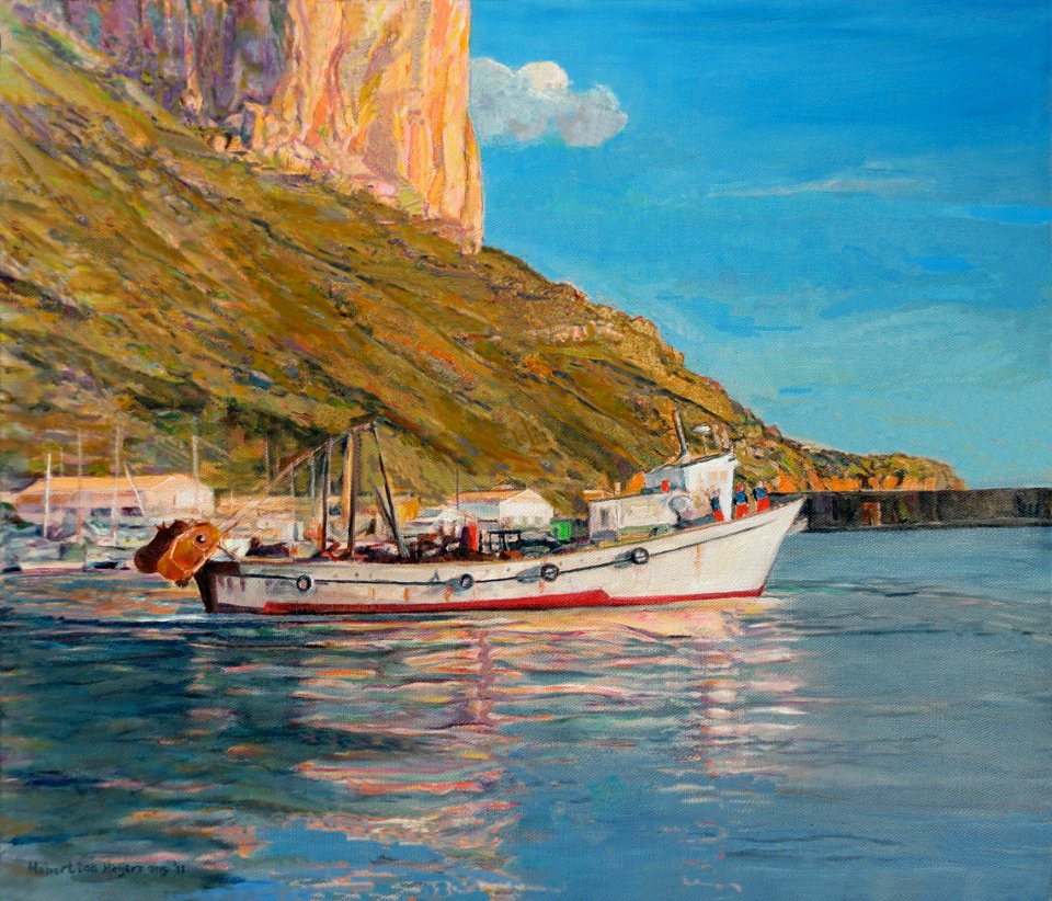Calpe harbour - oil painting on heavy Flemish linen 63x74c…